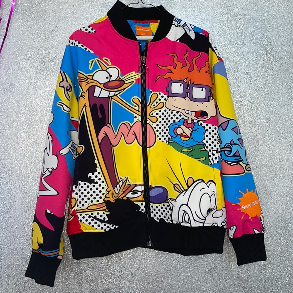 RARE NICKELODEON MASH PRINT POP ART BOMBER JACKET